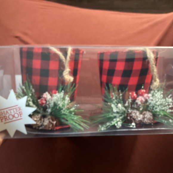 Christmas Decor Red Black Checkered Hats Shatter Proof  New with Tag - Picture 5 of 13